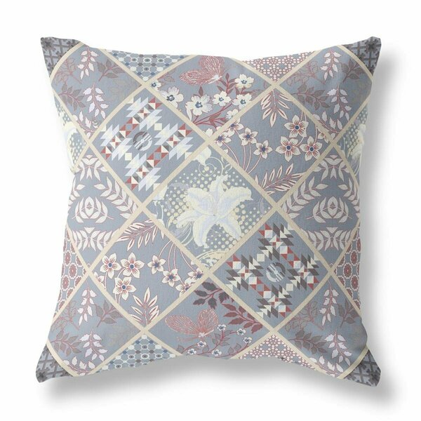 Palacedesigns 18 in. Patch Indoor & Outdoor Throw Pillow Grey Pink & White PA3097575